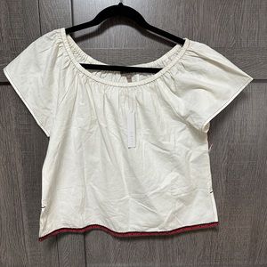 NWT LILLA | P white cotton blouse with embroidered trim Size Small